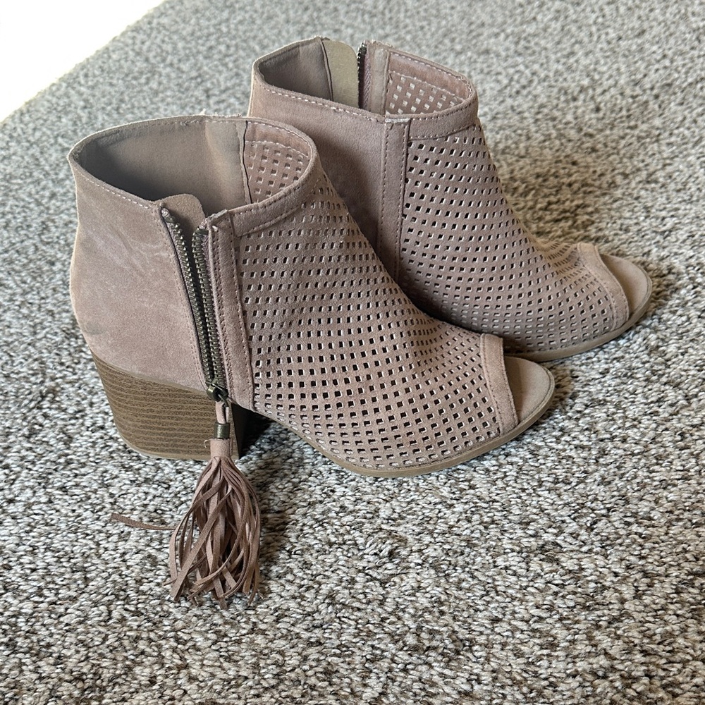 Qupid Taupe Perforated Ankle Booties
